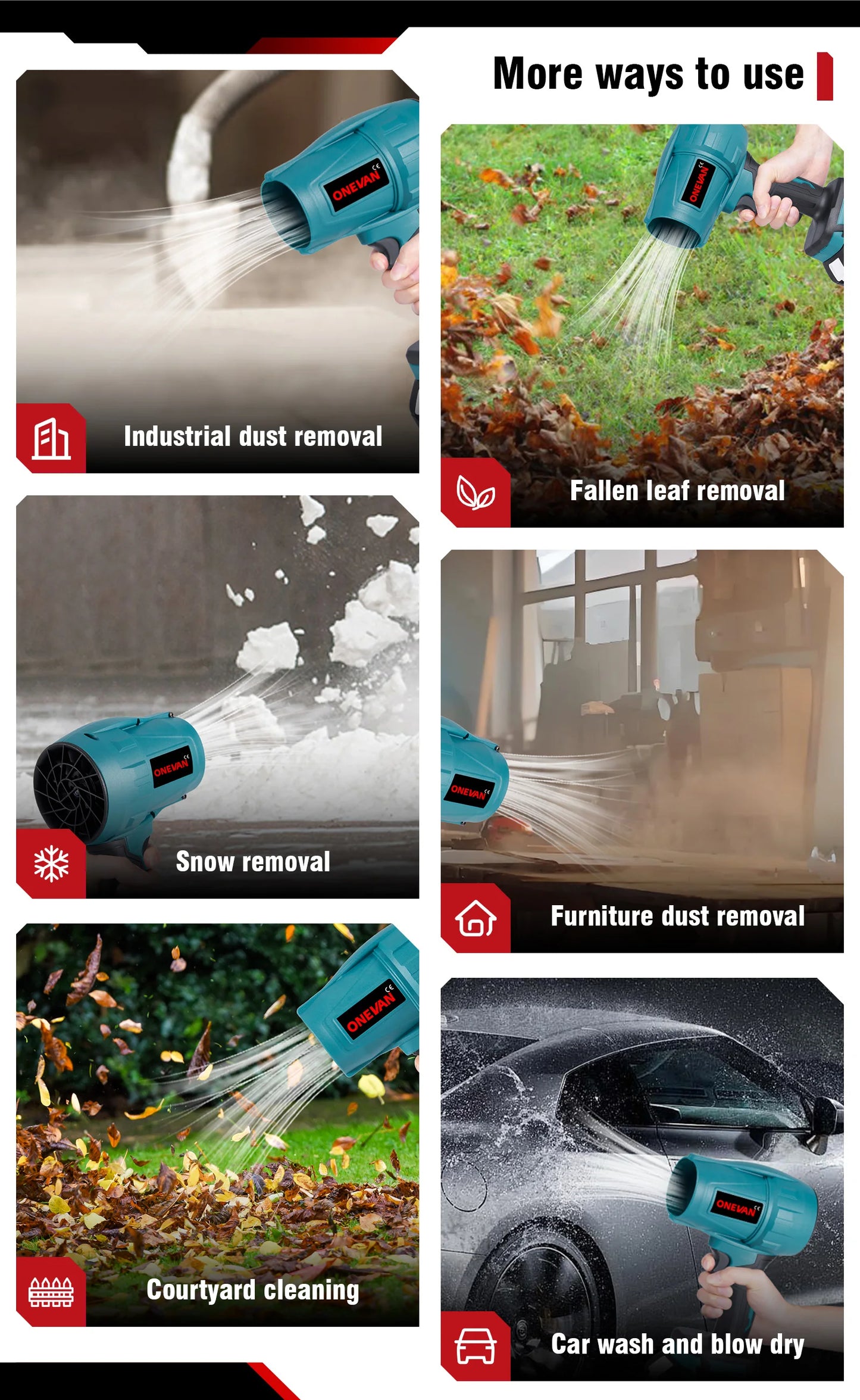 LymHous™ -ONEVAN 200M/S Brushless Turbo Jet Fan 2000W Cordless Electric Air Blower Dust Snow Removal Tool for 18V Battery