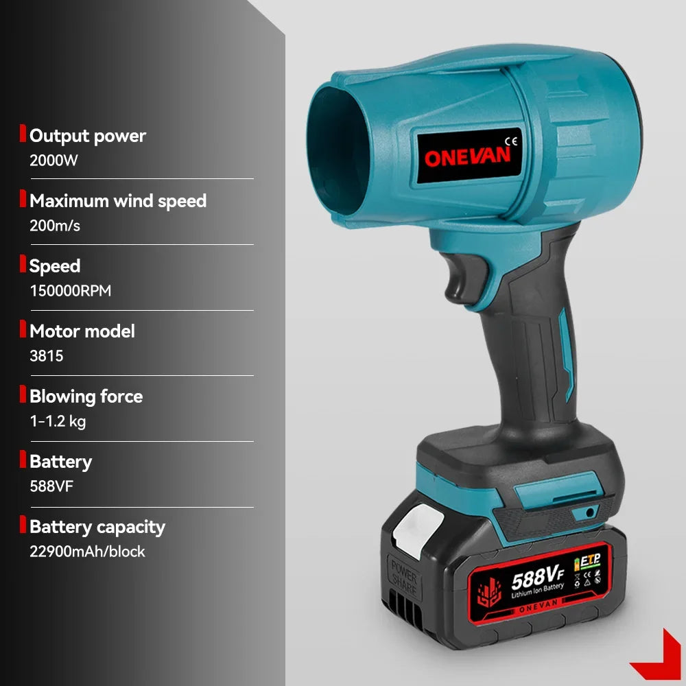LymHous™ -ONEVAN 200M/S Brushless Turbo Jet Fan 2000W Cordless Electric Air Blower Dust Snow Removal Tool for 18V Battery