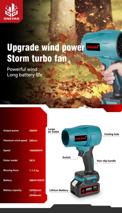LymHous™ -ONEVAN 200M/S Brushless Turbo Jet Fan 2000W Cordless Electric Air Blower Dust Snow Removal Tool for 18V Battery