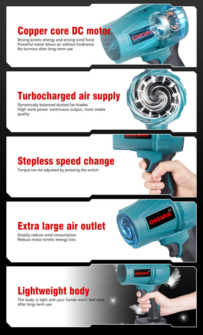 LymHous™ -ONEVAN 200M/S Brushless Turbo Jet Fan 2000W Cordless Electric Air Blower Dust Snow Removal Tool for 18V Battery